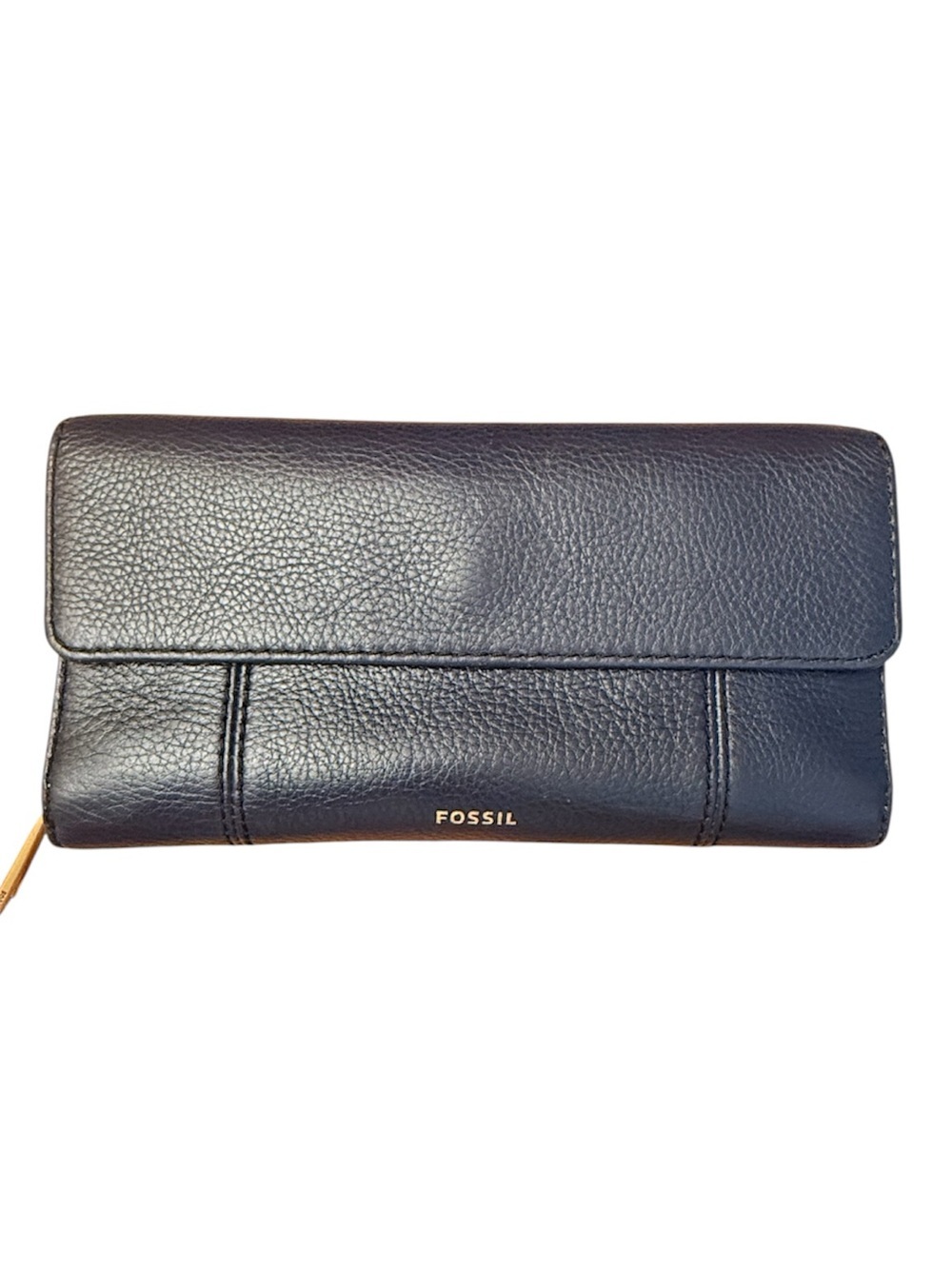 Fossil Navy Jori RFID Flap Leather Clutch Wallet